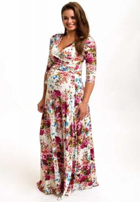 Çiçekli uzun hamile elbise modeli